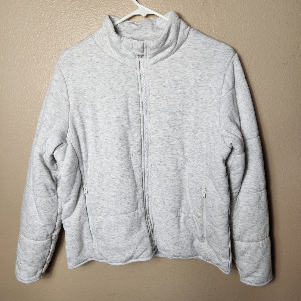 3 Dots Light Heathered Gray Knit Puffer Jacket-Size M